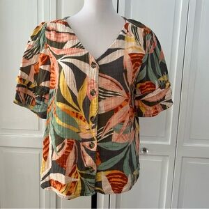 Sonoma Pleated Elbow-Sleeve multicolor Tropical Blouse M